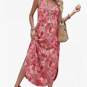 Elegant Pink Paisley Maxi Dress